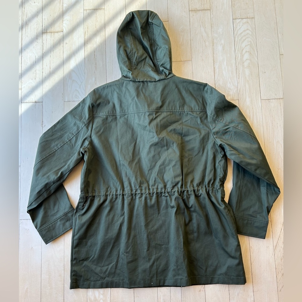 J. Crew Resin Coated Cotton Twill Hooded Women’s Jacket Loden Green Large NWT - Picture 4 of 16